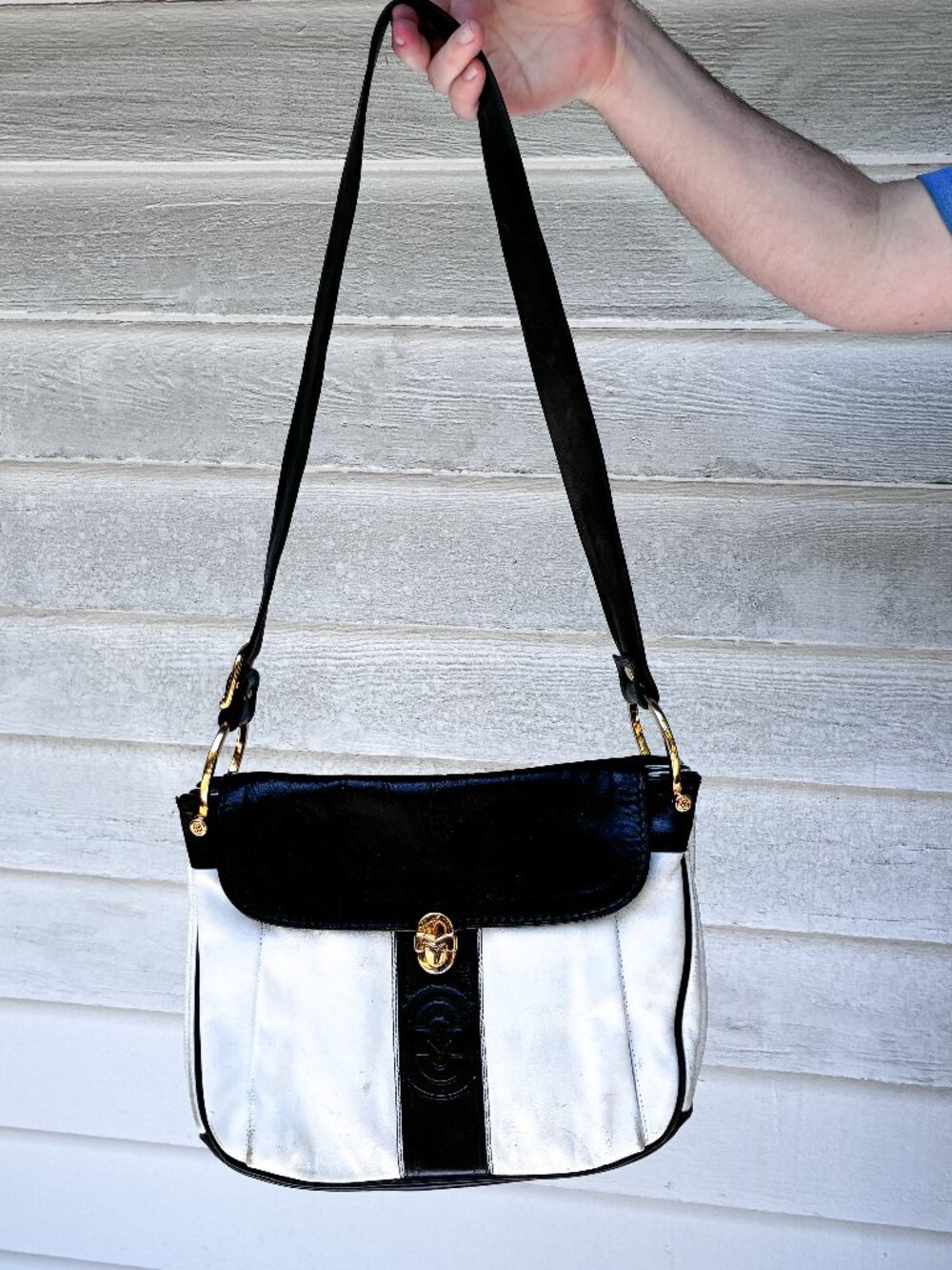Marino Orlandi Vintage Made In Italy Black & White Leather Shoulder Bag